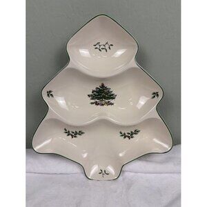 Spode Ceramic Christmas Tree 3 Section Serving Dish Holiday Tableware